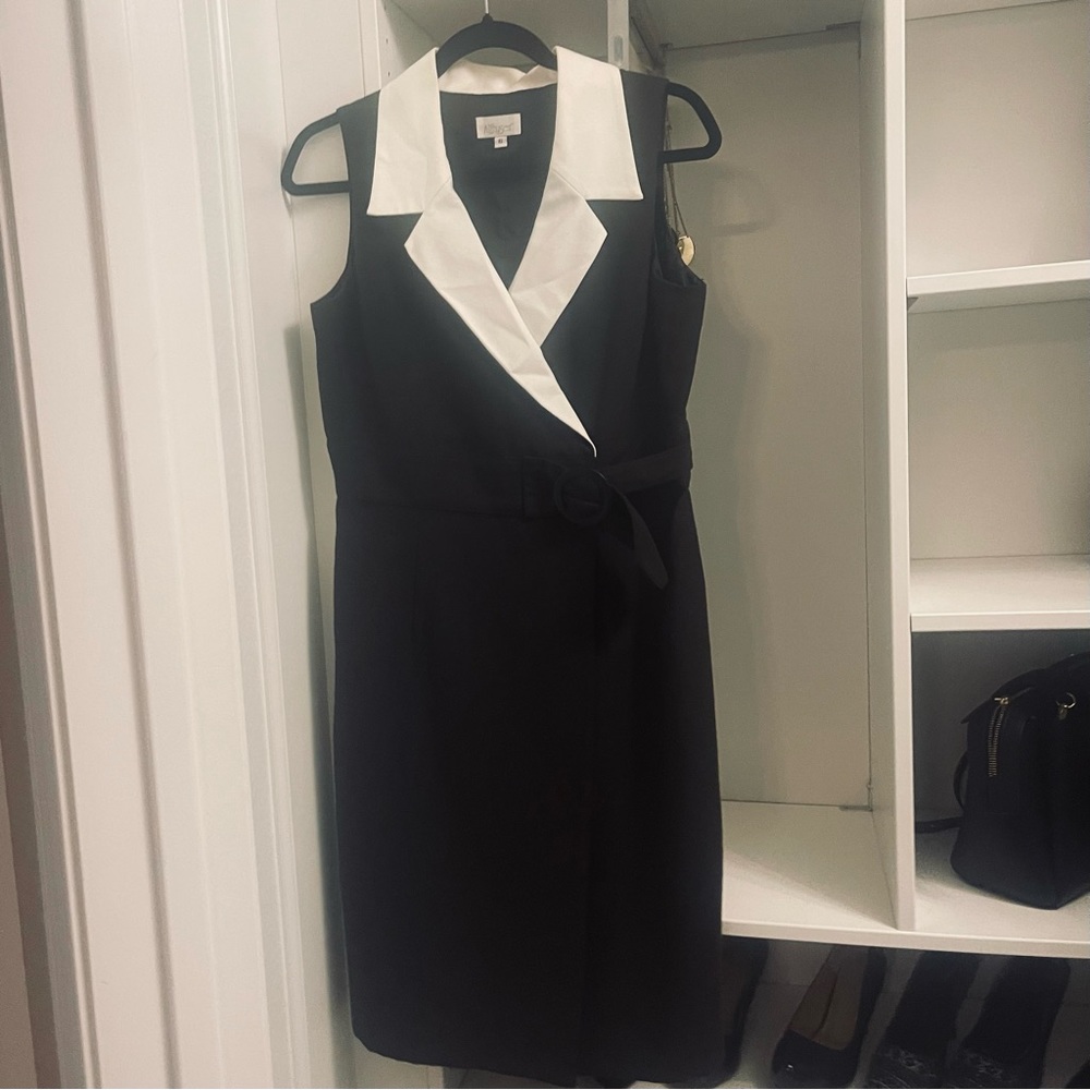 Black and white wrap dress with cute belt tie